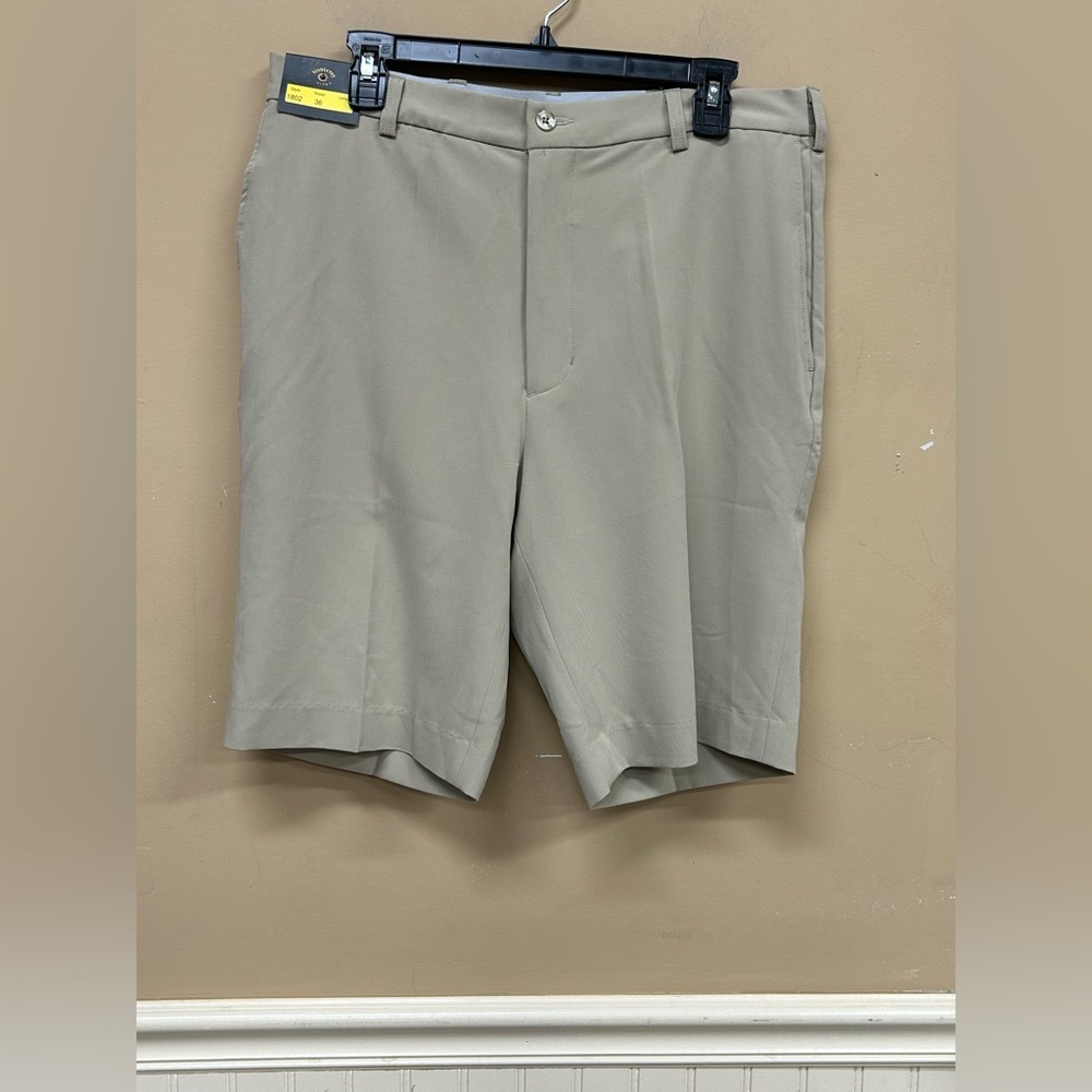 Monterey Club Shorts Mens 36 Beige Flat Front Lightweight Performance Chino NWT